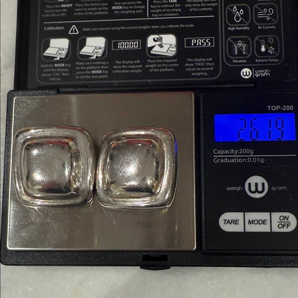 Silver Square Weights sterling silver 925 clip earrings